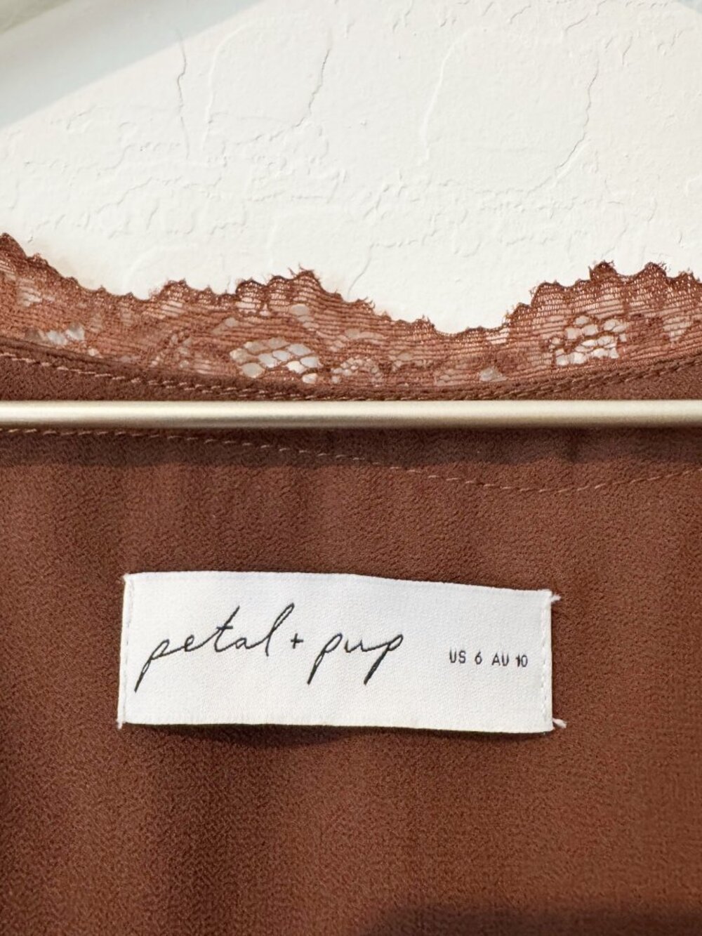 Petal and Pup Arella Maxi Dress Size 6 Brown Polka Dot Lace Trim Satin Romantic - Picture 9 of 14